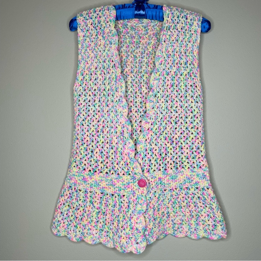 Vintage 70s Boho Festival Pastel Crochet Vest